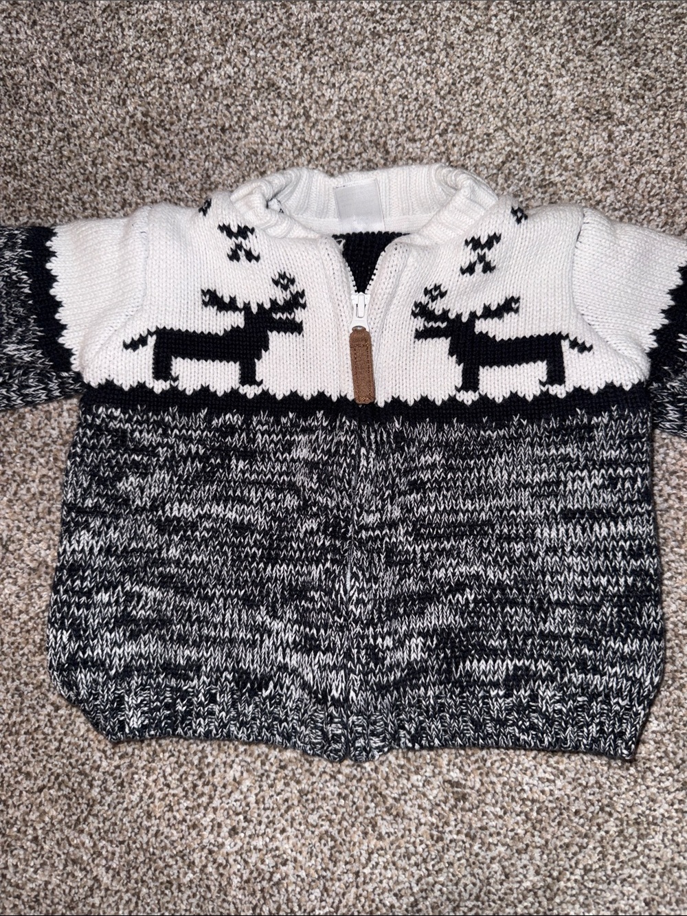 Carter's Black and White Reindeer Zip-Up Sweater